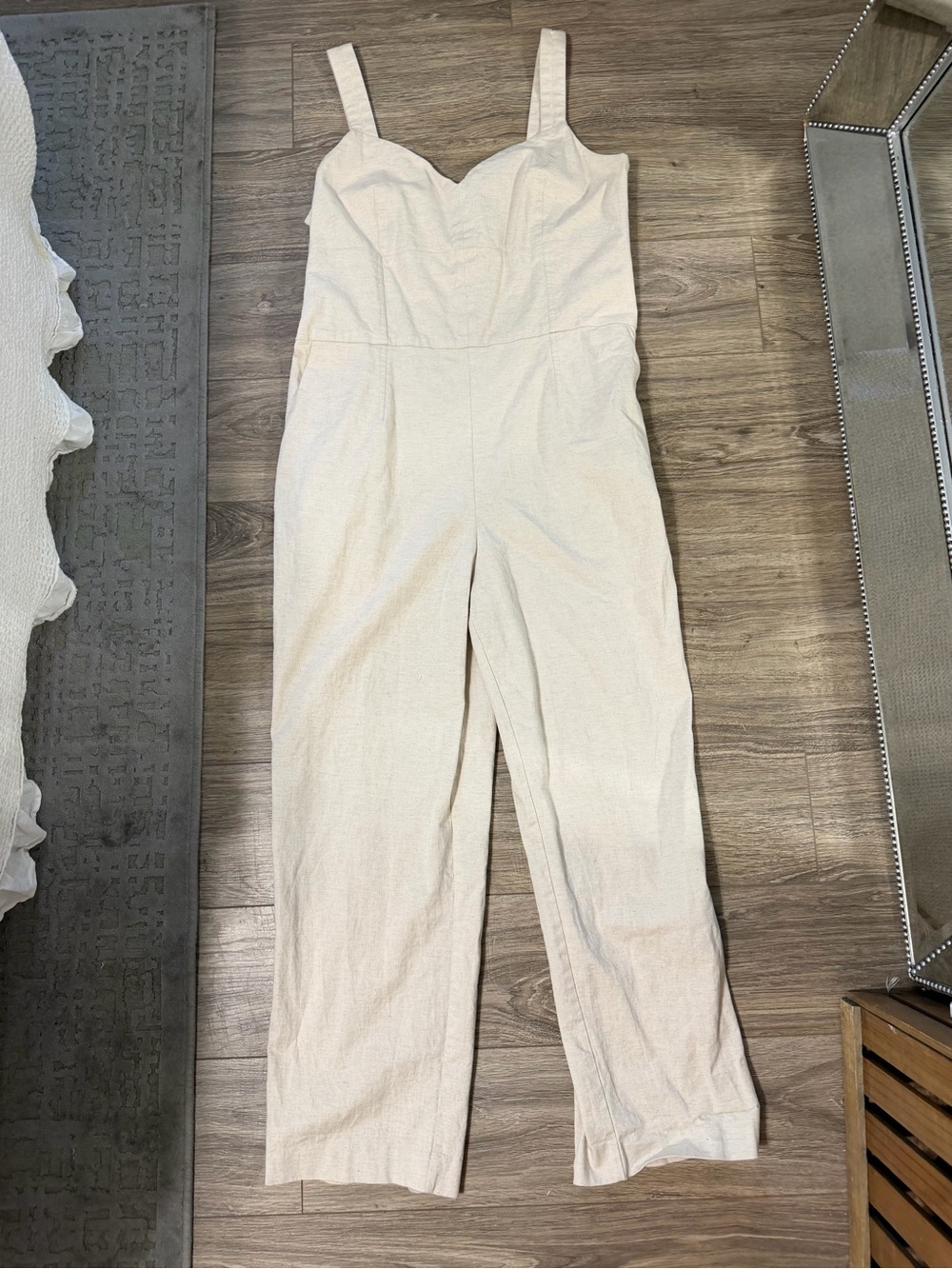 DKNY Cream Sleeveless Wide-Leg Jumpsuit Linen